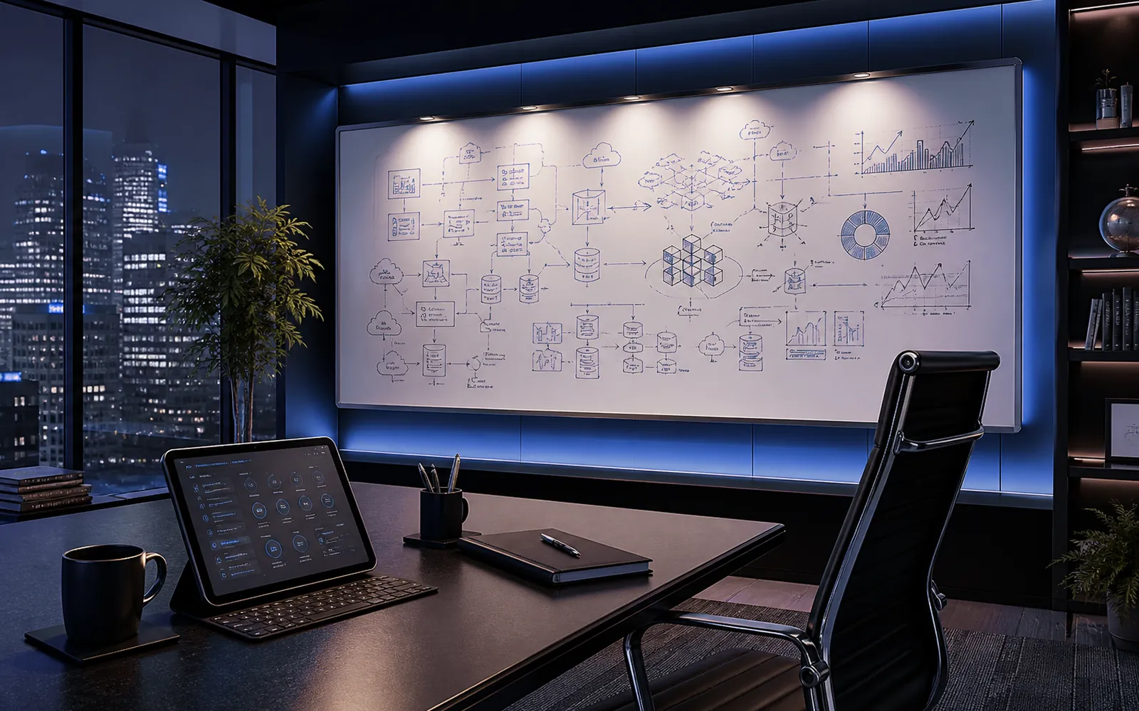 Technology roadmap on a meeting-room wall
