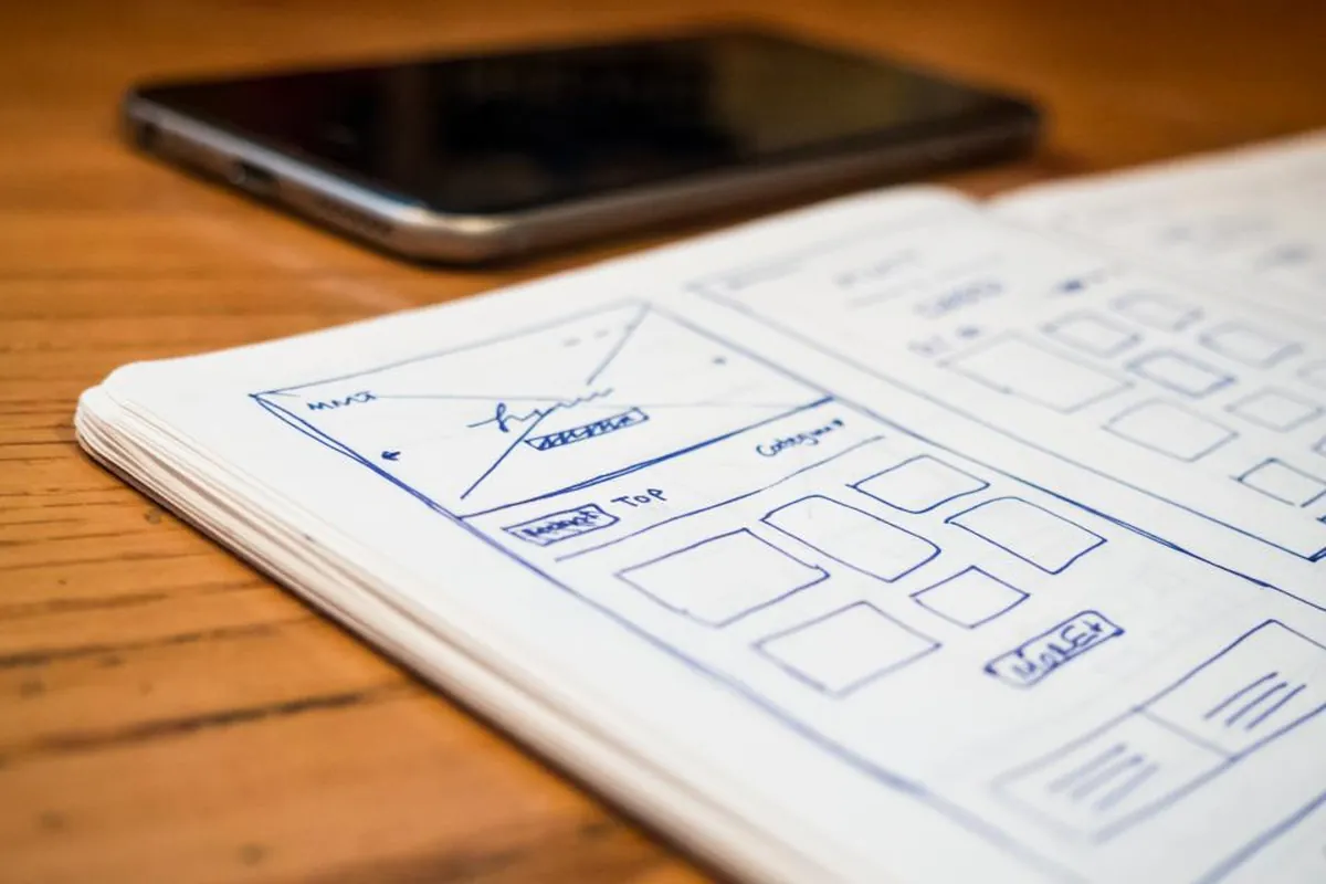Hand-drawn app wireframes