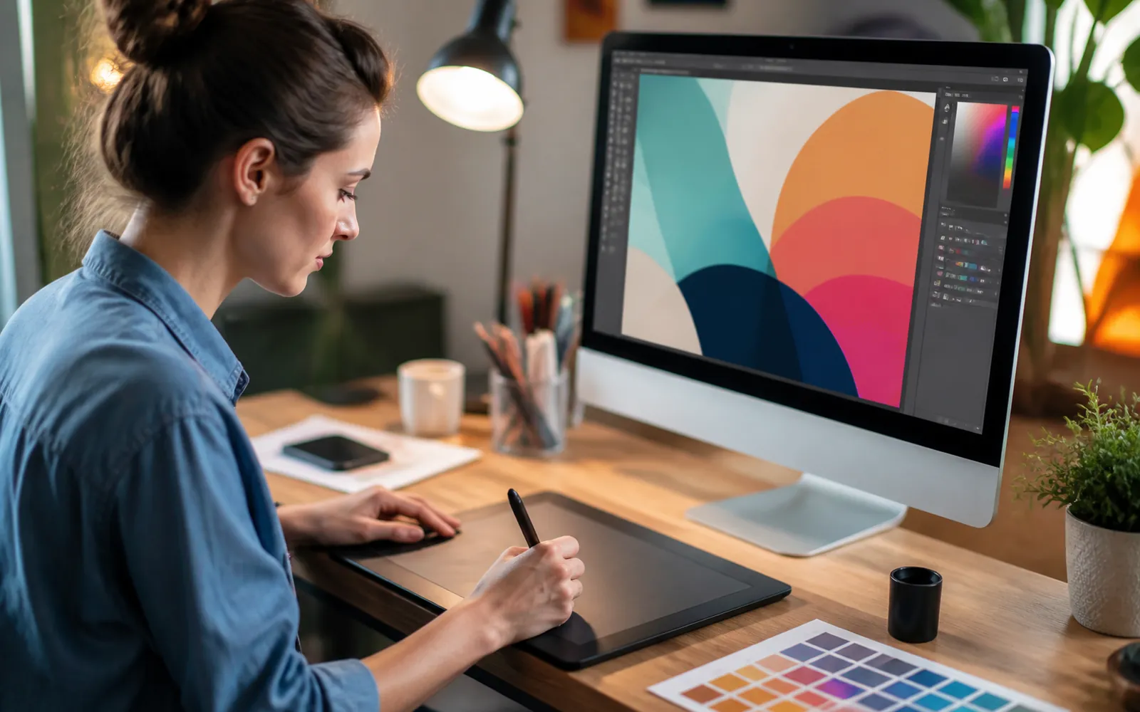 Designer working on interface colours and layouts
