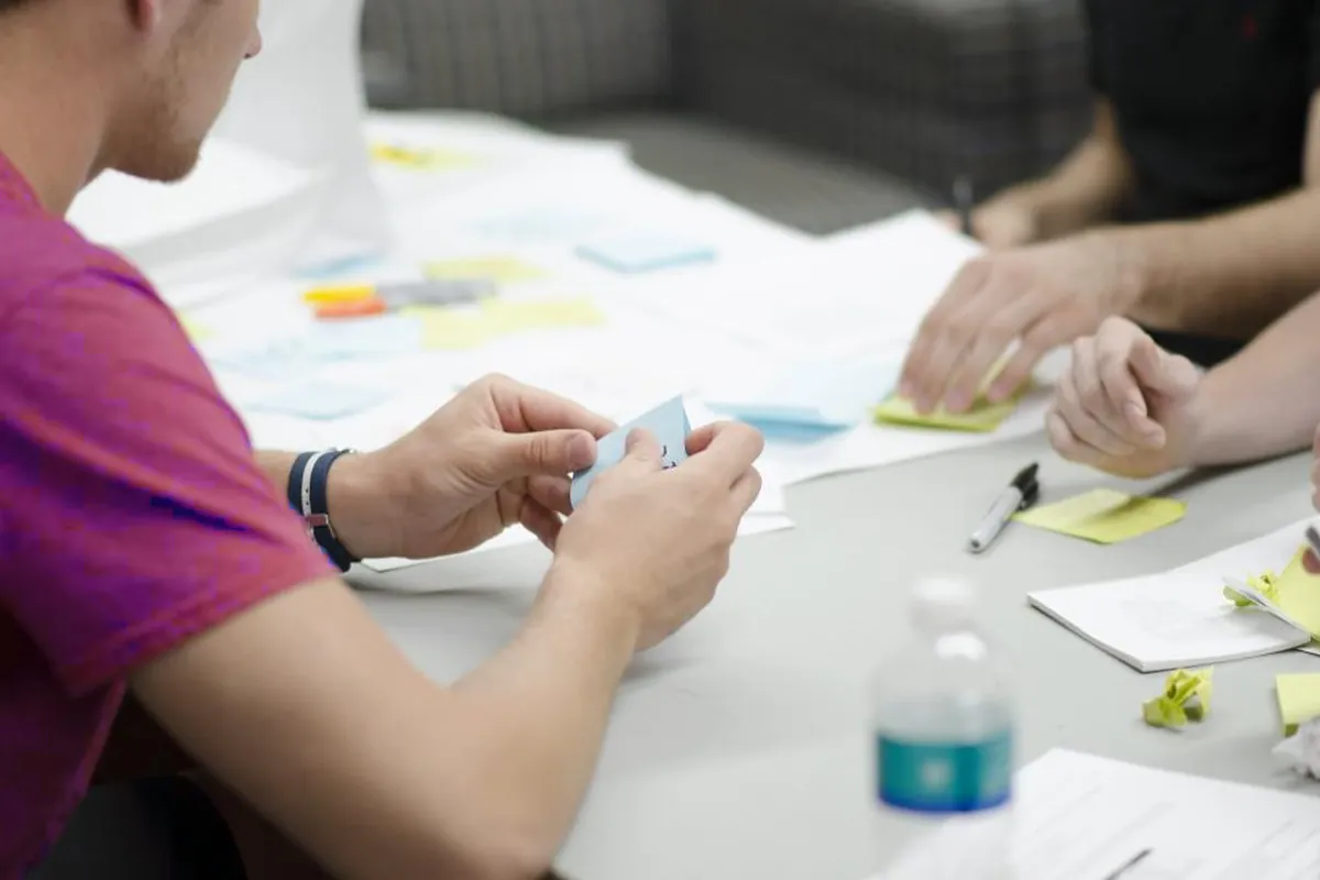 Product team planning with sticky notes