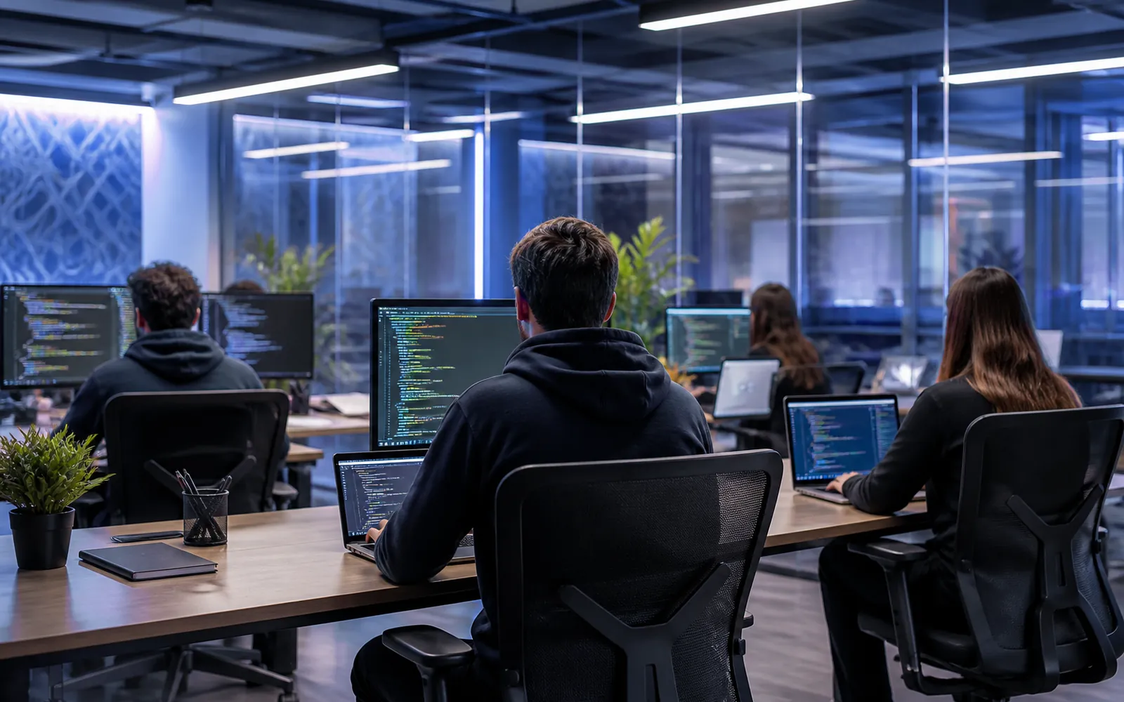 Engineering team working together in an office